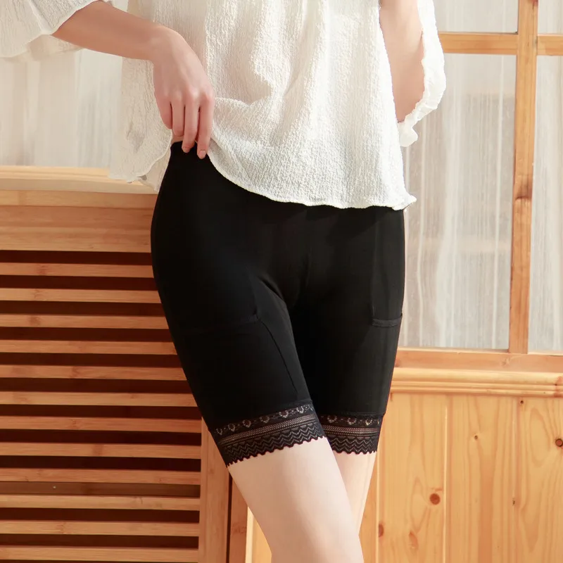 New Pocket Cropped Safety Shorts Women's Anti-exposure Plus Size Summer Modal Base Shorts - Black