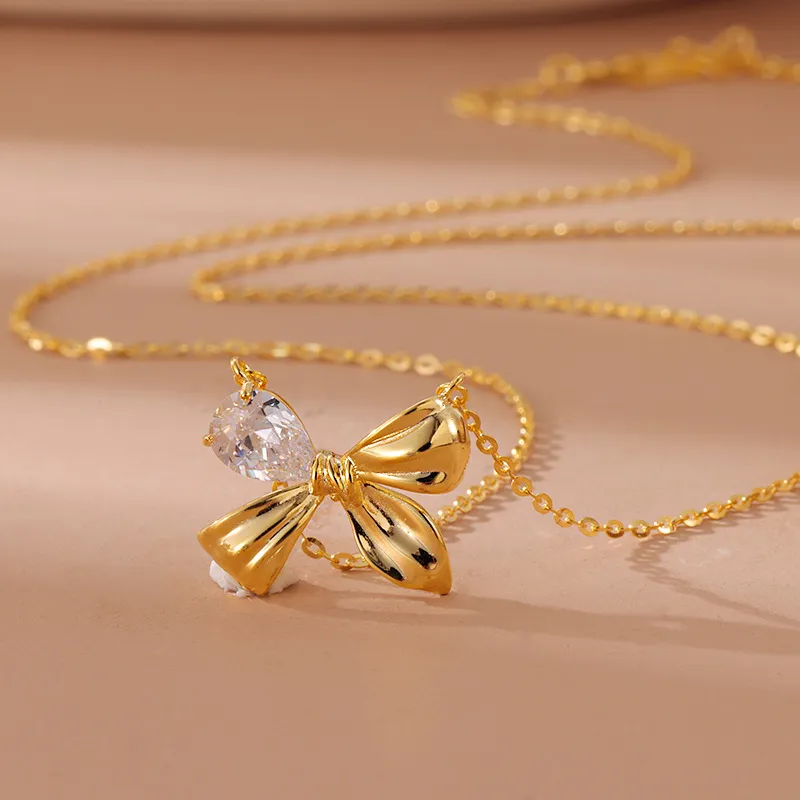 S925 Sterling Silver Bow Necklace Pendant