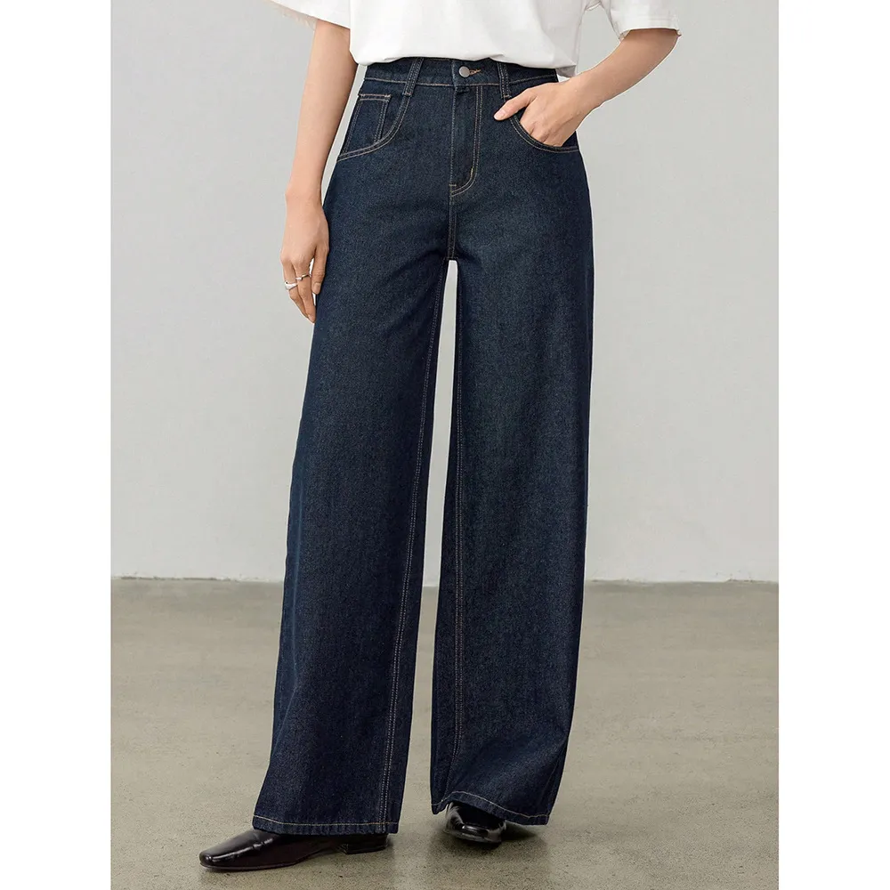 Women's Vintage High Waist Straight Leg Jeans - Dark Blue