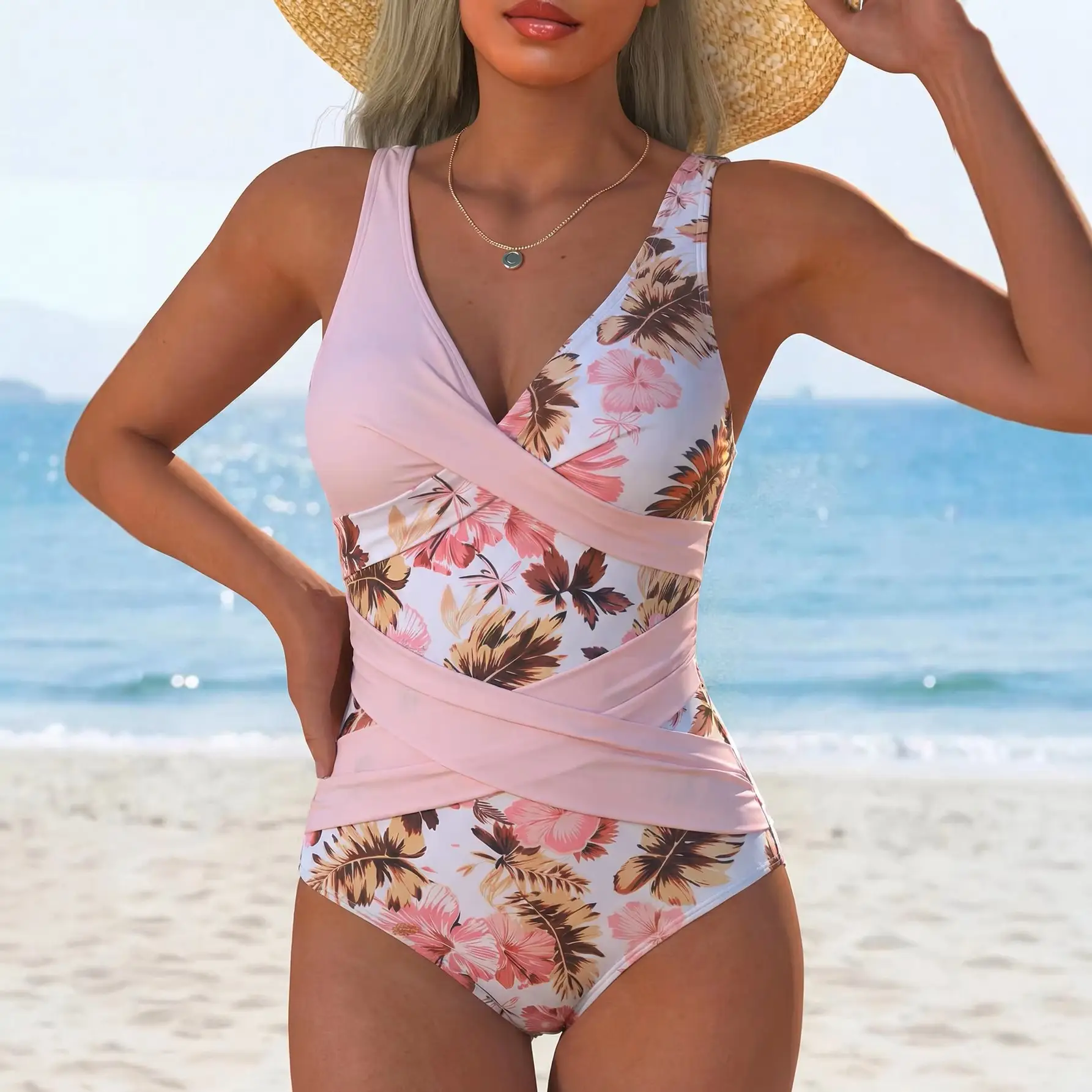 Womens Plus-Size Sexy Printed One-Piece Swimsuit