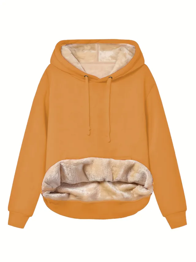 Warm Berber Fleece Pocket Hooded Sweatshirt Coat Yellow - Shop at LoveMi