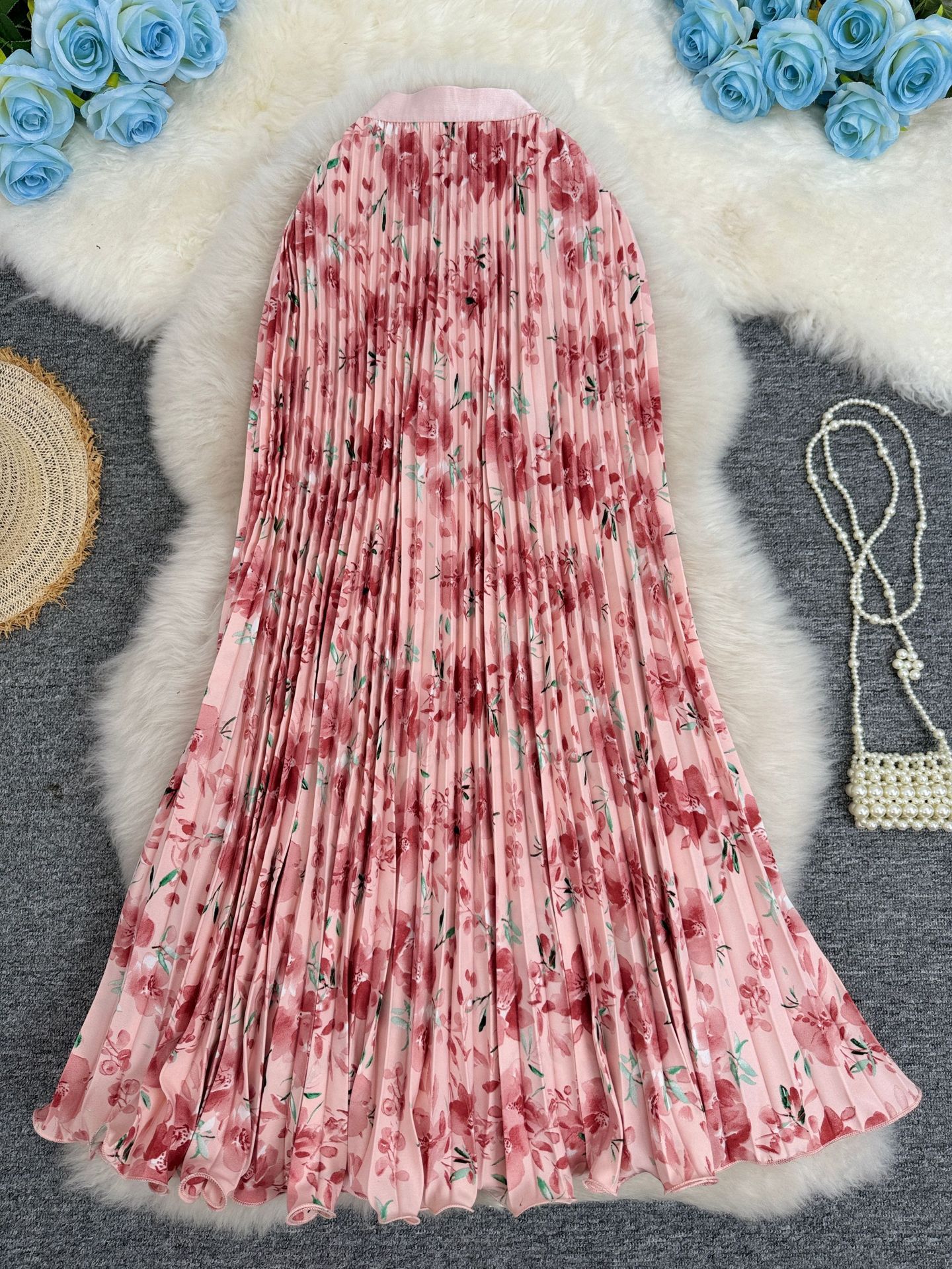 Printed Pleated Skirt For Workwear Versatile And High-waisted