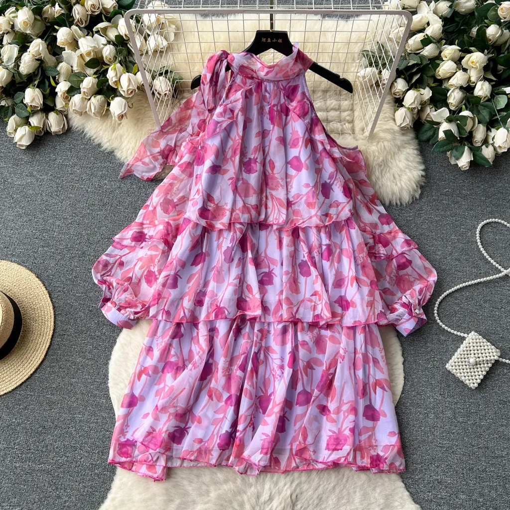 Rare Vacation-style Floral Chiffon Dress - Floral