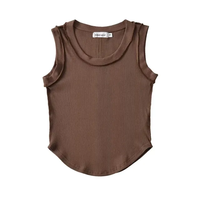 New U collar Women's Solid Color Curved Edge Vest Brown - Shop at LoveMi