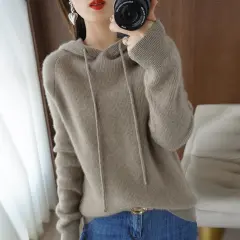 Knitted Inner Match Fleece Shirt Hooded Raglan Base Pure Wool Sweater - Dark Camel - View 1