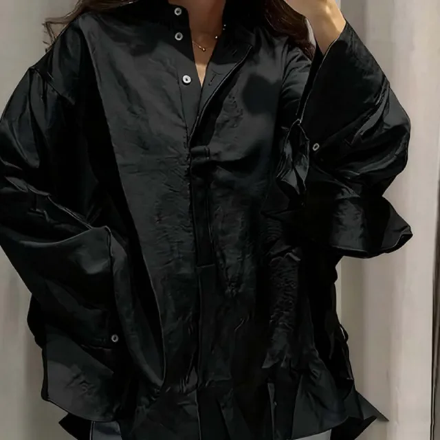 Solid color Top With Ruffled Hem, Stand up Collar, And Batwing Sleeves Black - Shop at LoveMi