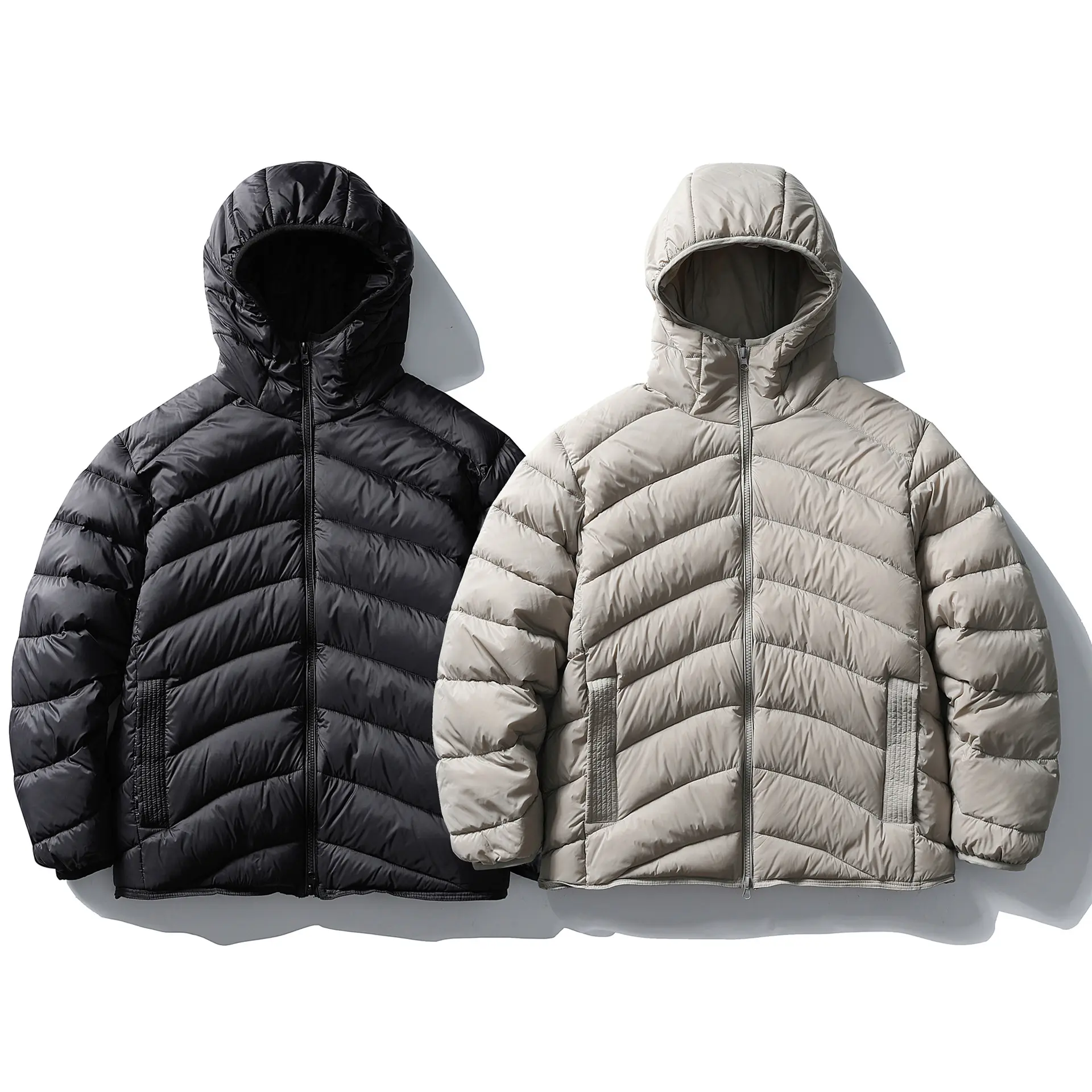 White Duck Down Hooded Ribbed Jacket Warm