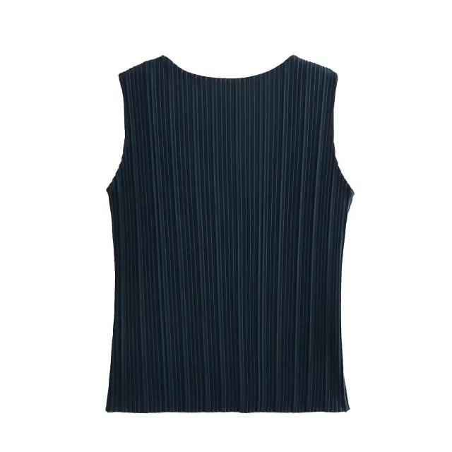 Pleated Sleeveless T shirt Straight leg Pants Navy - Shop at LoveMi