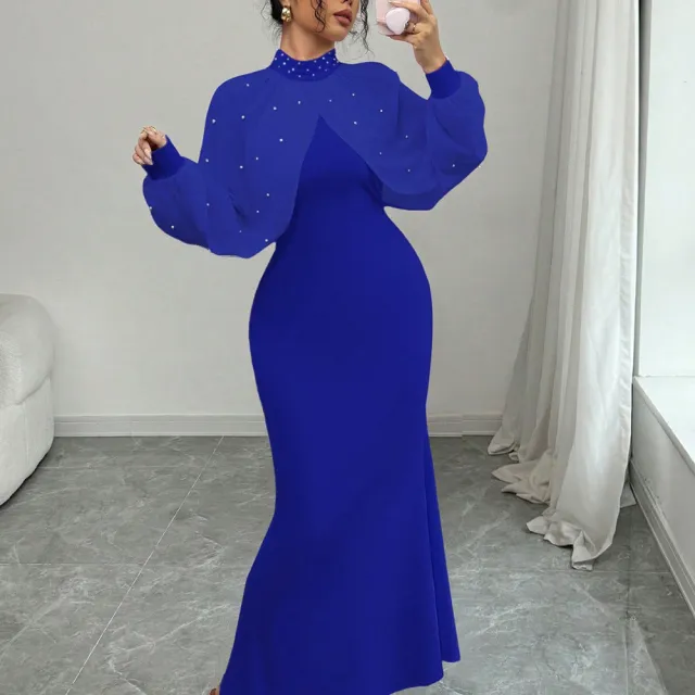Womens Solid Color Fashionable Patchwork Bodycon Dress Blue - Shop at LoveMi