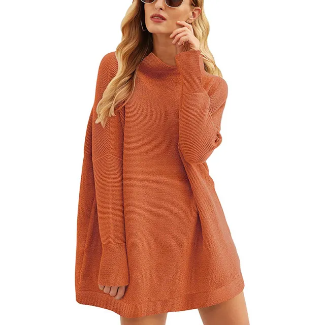 Fashion Women's Wear Top Pullover Shirt High Collar Loose Knitted Sweater For Women Red - Shop at LoveMi
