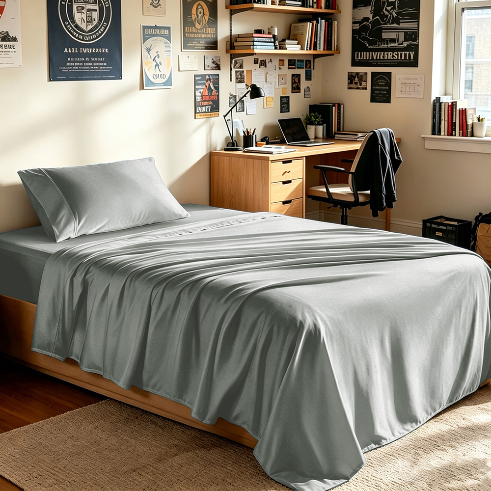Color: Light Gray, Size Specification: Full 4 Piece Set - Bamboo Fiber Cool-Touch Fitted Sheet Four-Piece Set