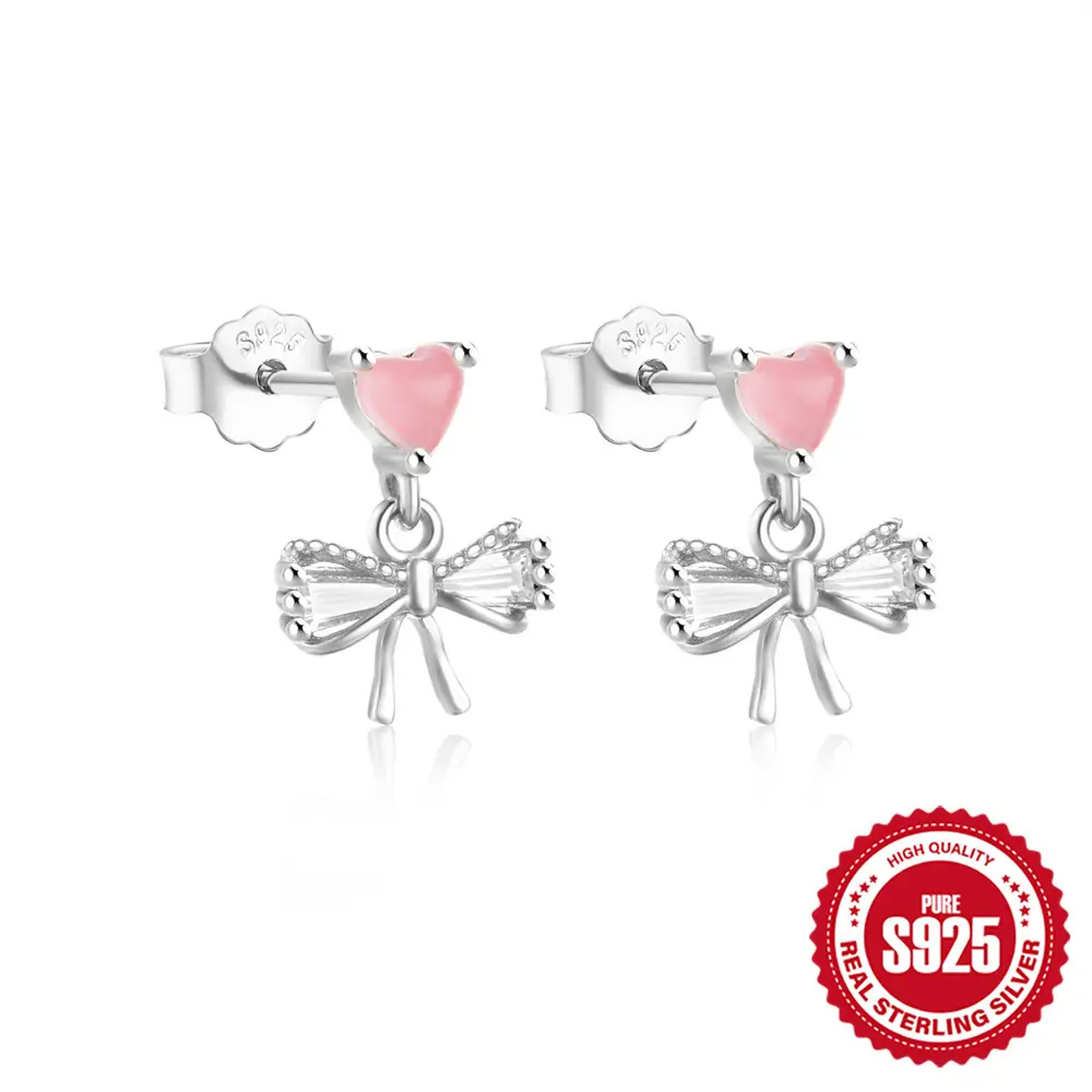 S925 Sterling Silver Personalized Minimalist Bowknot Stud Earrings