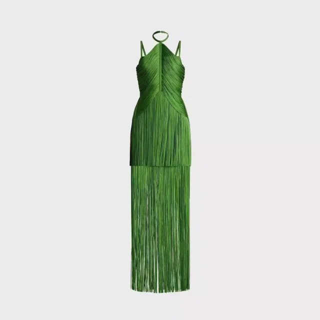 Green Halter Spaghetti Straps Tassel Dinner Ball Dress Green - Shop at LoveMi