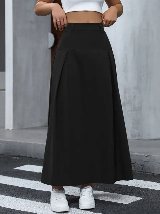 The New Casual Autumn A line Skirt Perfectly Showcases A Refined And Elegant Aura Black - Shop at LoveMi