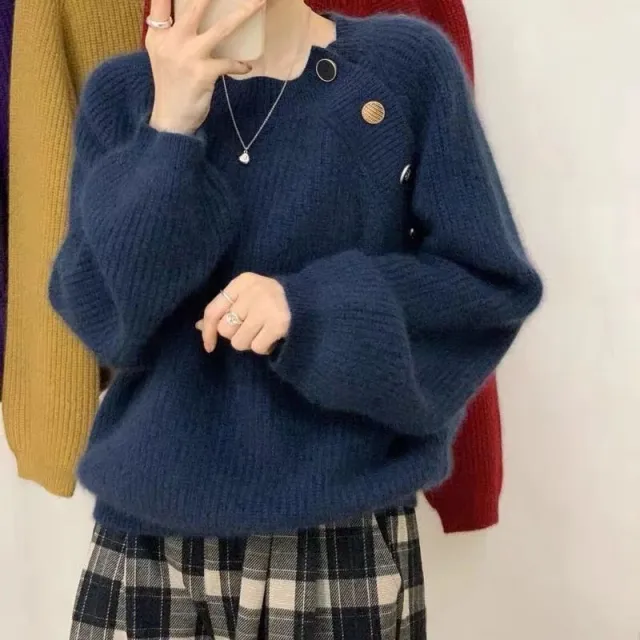 Design Sense Japanese Style Lazy Autumn Winter Coat Navy Blue - Shop at LoveMi