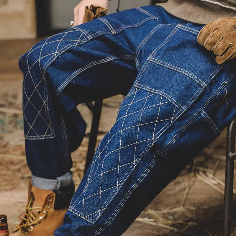 Retro Workwear Jeans Men's Autumn Loose Bright Line