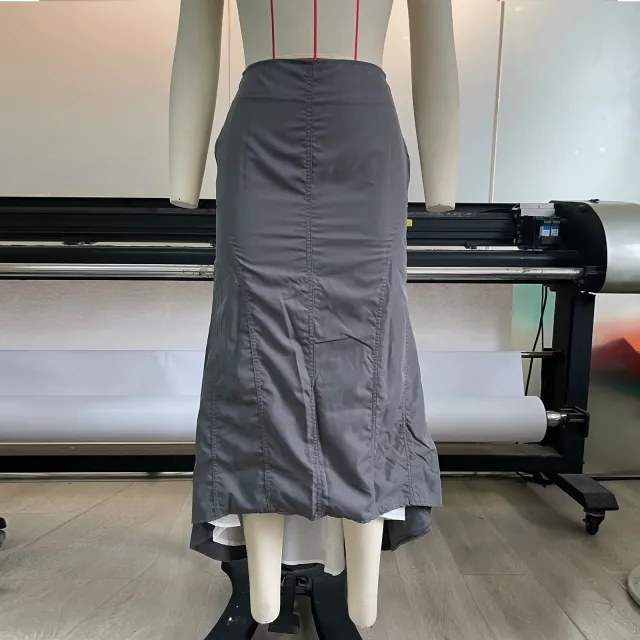 Casual Millennium Style Pleated Irregular Hip Bag Irregular Fishtail Skirt Gray - Shop at LoveMi
