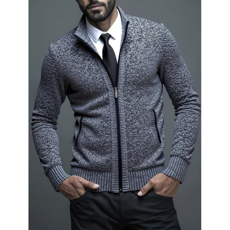 Men's Stand-up Collar Knitted Sweater Coat - Image 3