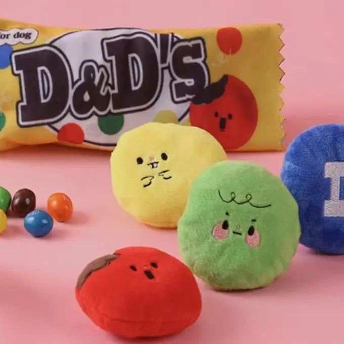 Cute Candy M&Ms Hidden Treat Plush Pet Squeaky Toy