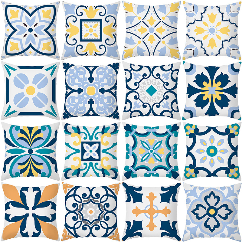 Husă de pernă din material textil de piersică în stil nordic cu imprimeu floral colorat Husă de pernă decorativă pentru canapeaua din sufrageria biroului