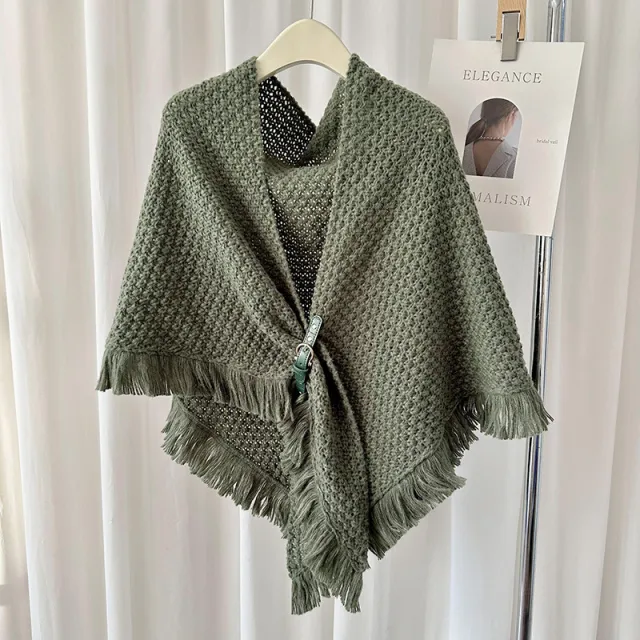 Tassel Cape And Shawl All matching Thick Warm Neck Protector Dark Green - Shop at LoveMi