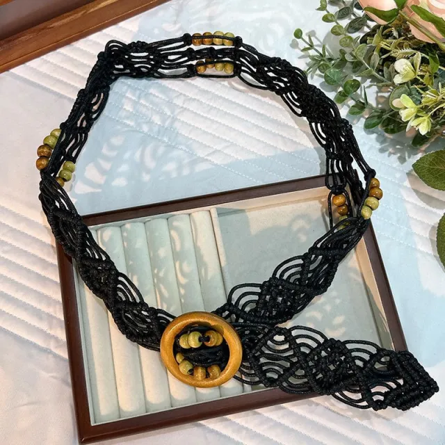 Bohemian Ethnic Style Woven Butterfly Waist Strap With Accessories Waist Chain Black - Shop at LoveMi