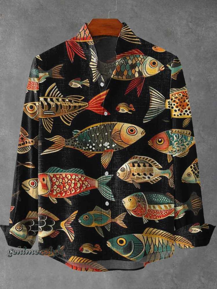 Mens Stand Up Collar Long Sleeve Shirt With Irregular Striped 3D Print