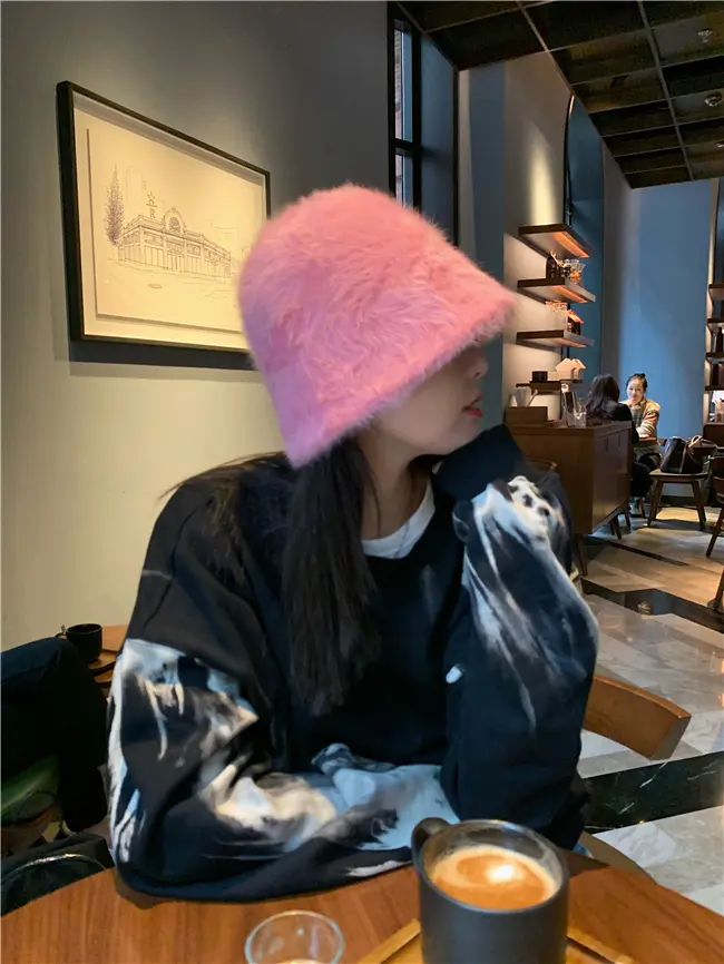 Japanese-style Retro All-match Face-covering Rabbit Fur Bucket Hat