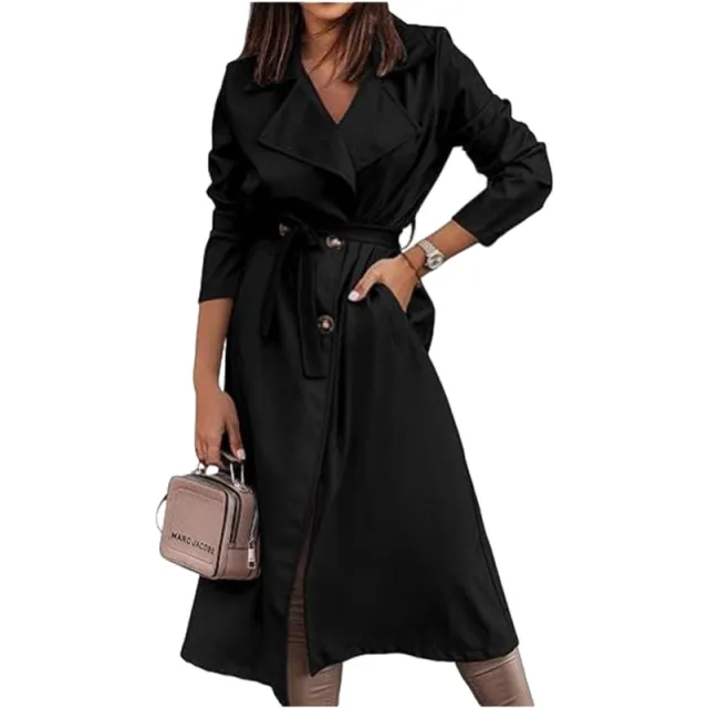 Women's Coat Plus Size Trench Coat Tie front Top Black - Shop at LoveMi