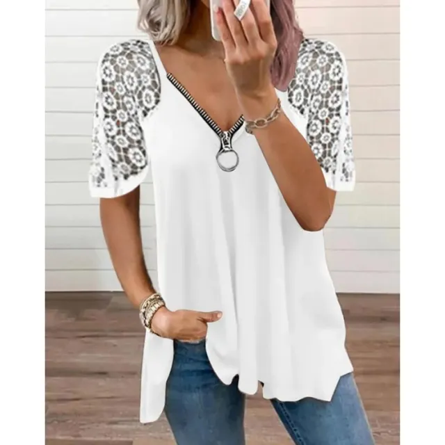 Women's Heart shaped Pattern Lace Zipper Design T shirt White - Shop at LoveMi