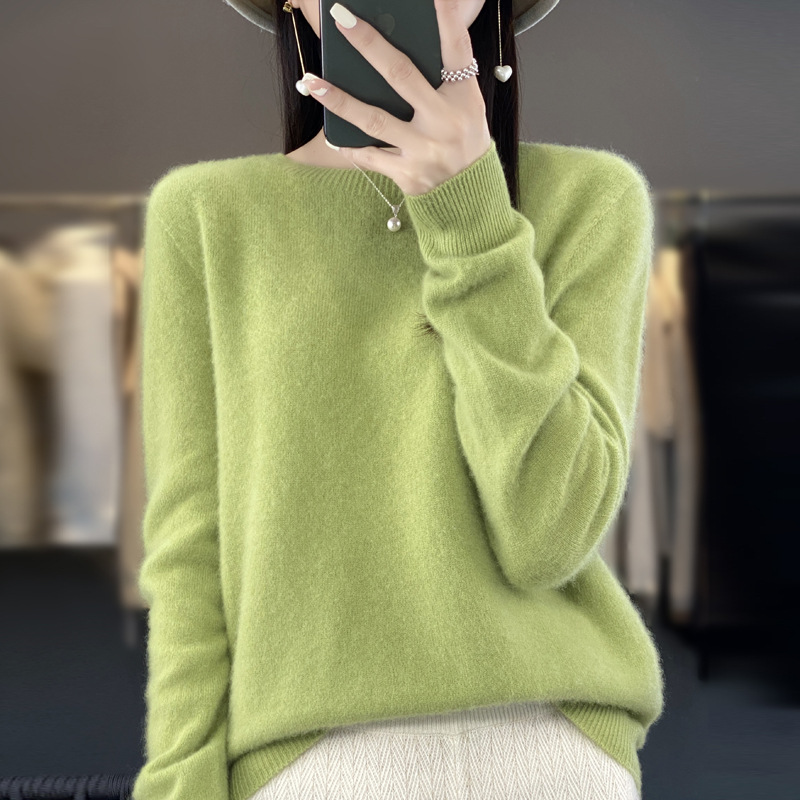 Women's Knitted Loose Cashmere Sweater Fruit Green - Shop at LoveMi