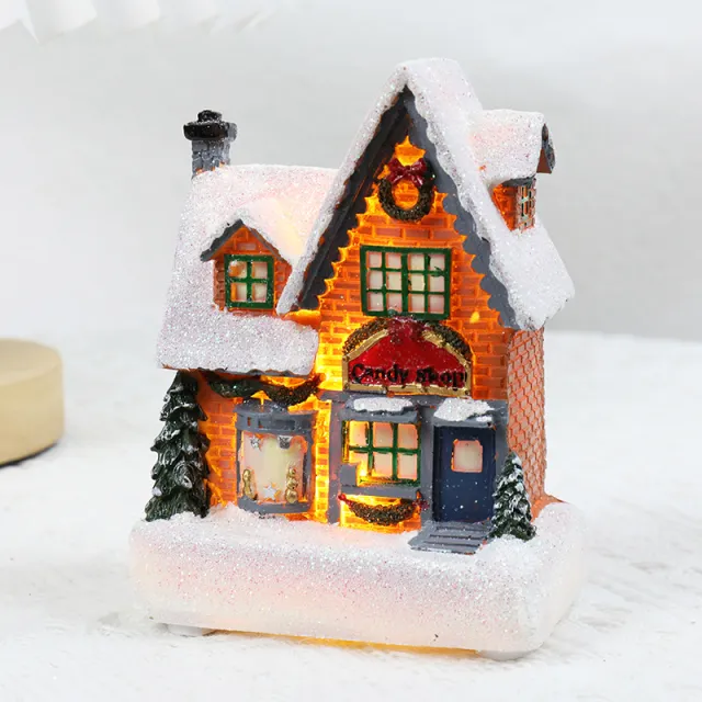 Christmas Decorations Resin Small House Luminous Ornaments Christmas House Type B - Shop at LoveMi