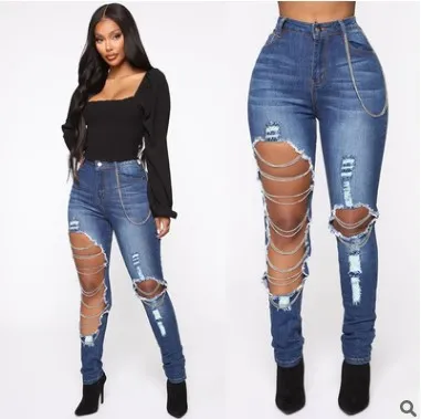 Women's Fashion Casual Simple Ripped Jeans Dark Blue - Shop at LoveMi