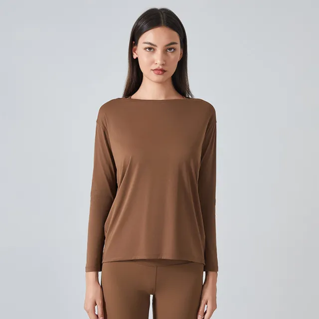 Skin friendly Nude Feel Yoga Long Sleeve Loose Casual Running Top Baked Brown - Shop at LoveMi