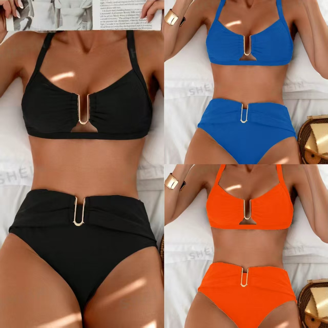Womens High-waisted Top And Pants Two-piece Bikini Set