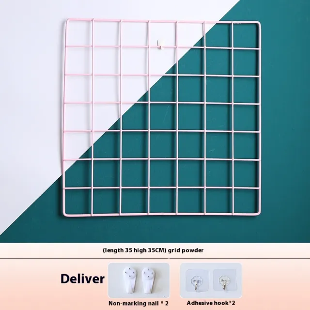Iron Grid Photo Hemp Clip Picture Frame Wall Hanging Dormitory Decoration Pink 35×35 Grid - Shop at LoveMi