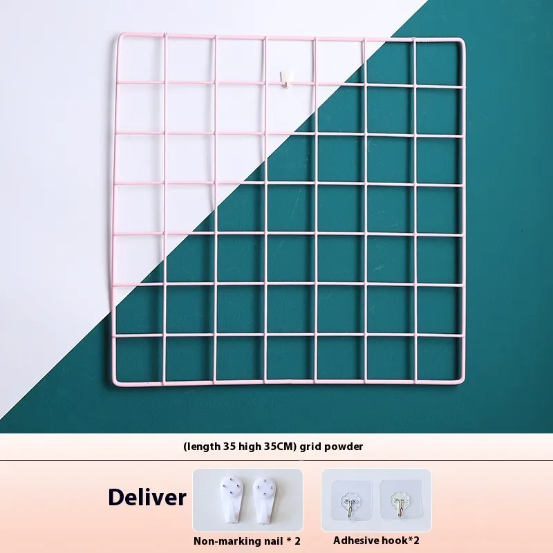Iron Grid Photo Hemp Clip Picture Frame Wall Hanging Dormitory Decoration - Pink 35×35 Grid