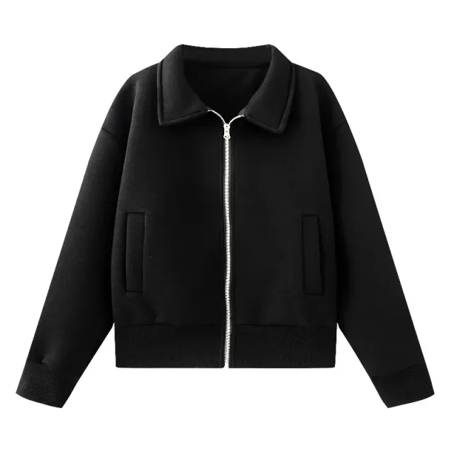 European And American Style Lapel Loose Cardigan Coat Female Casual Jacket Top Black - Shop at LoveMi