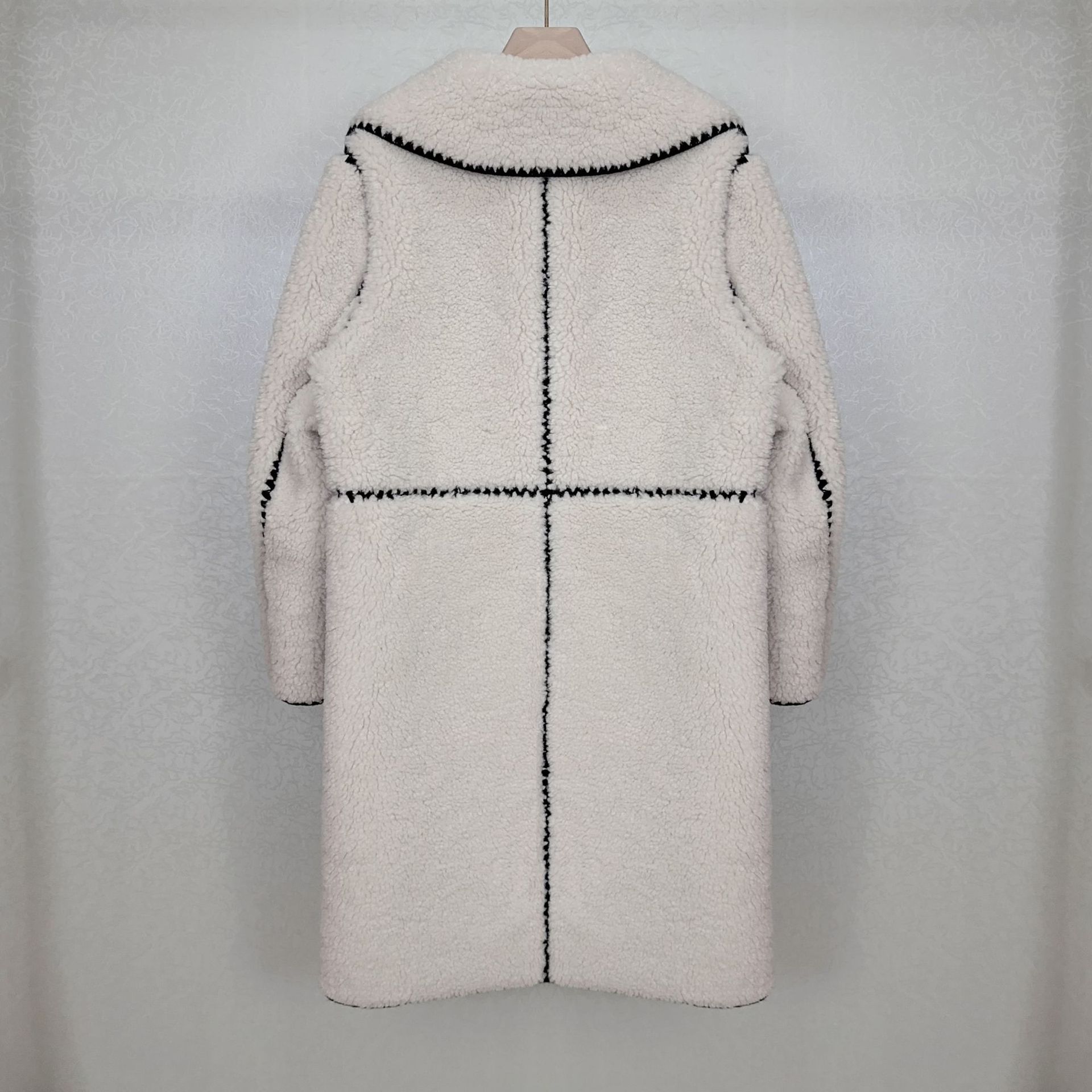 Fashion Women's Wear Casual Black And White Contrast Color Suit Collar Loose Long Furry Thick Overcoat Coat