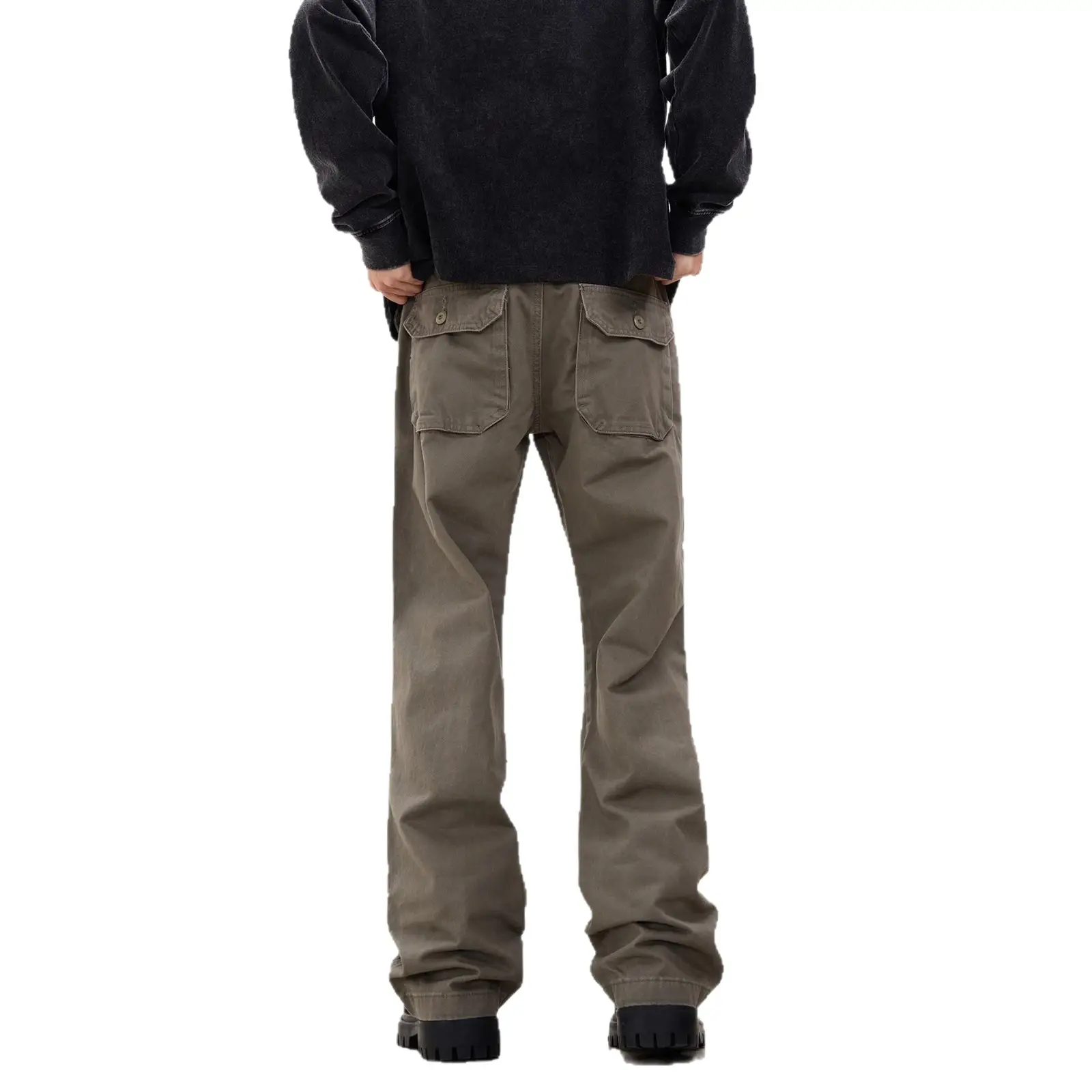 Mens Multi-Pocket Pleated Flared Cargo Pants