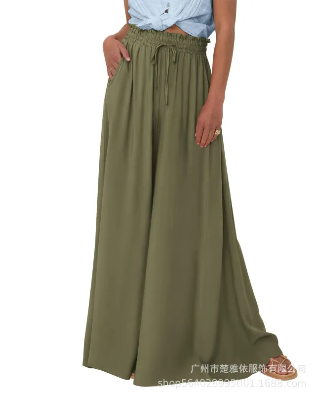 Women's High Waist Wide Leg Pants Casual Pants Army Green - Shop at LoveMi