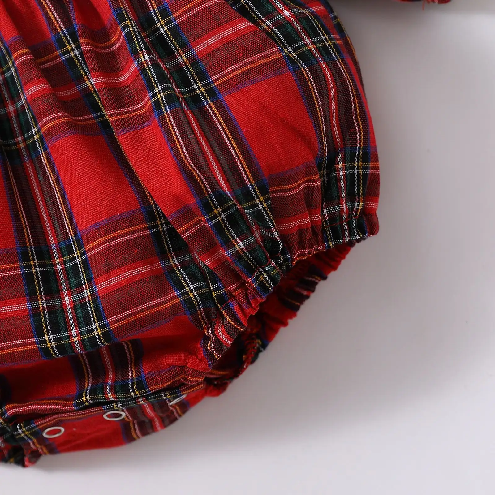 Ruffled Collar Long Sleeve Plaid Jumpsuit