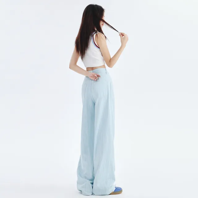 Women's Bamboo High Waist Slimming And Straight Wide Leg Leisure Jeans Waterfall Blue Lengthened - Shop at LoveMi