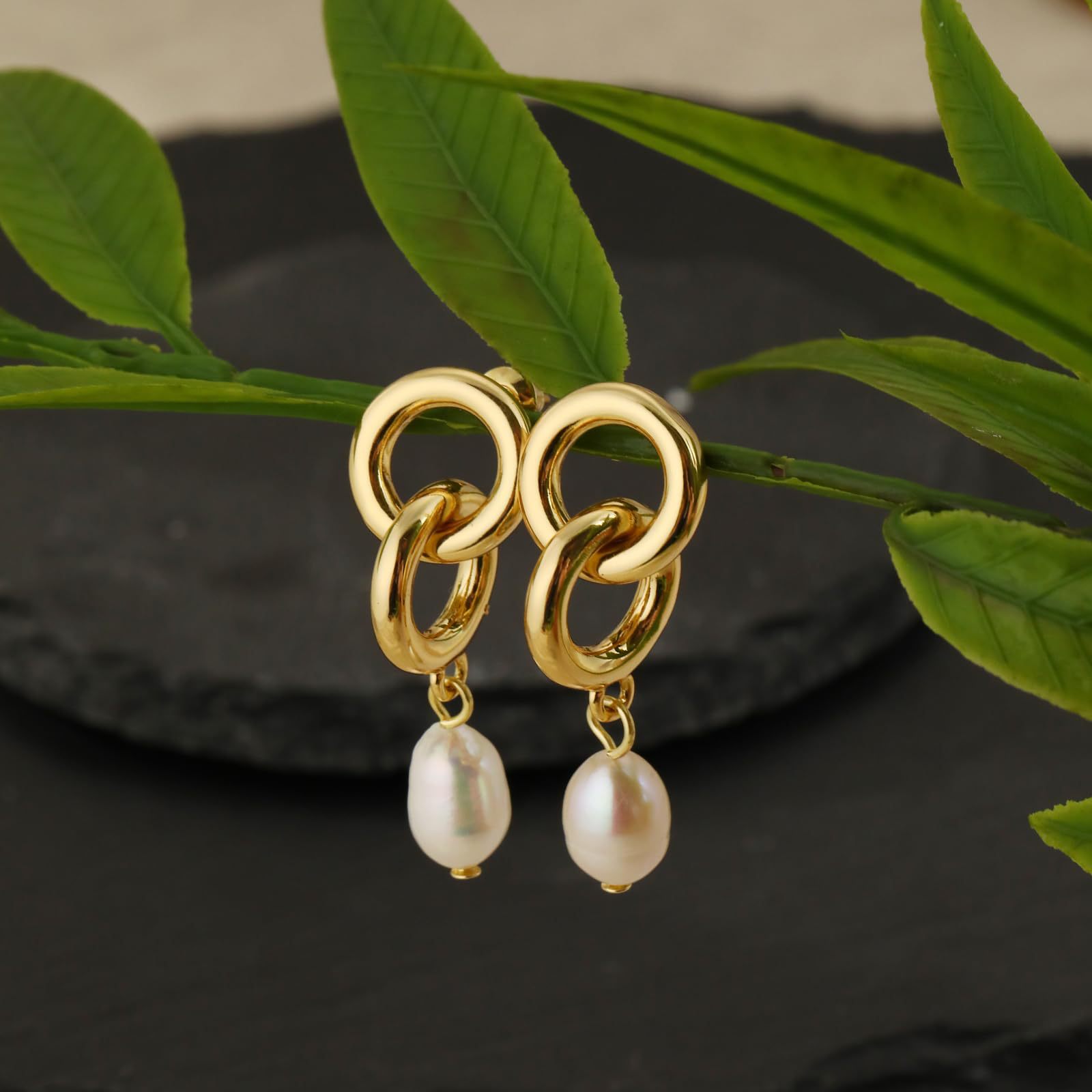 Real Gold Brass Electroplating France Vintage Pearl Earrings Suit