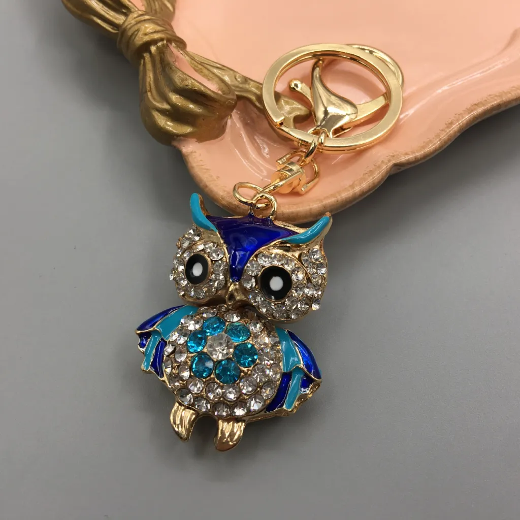 Owl Keychain Enamel Artware Cartoon Cute - Blue