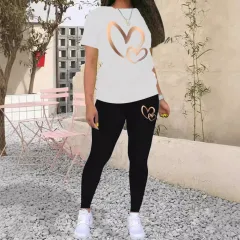 Women's Fashion Gradient Gold Mind Act Upon Mind Heart Printing Casual Suit Short Sleeve T-shirt - White - View 1