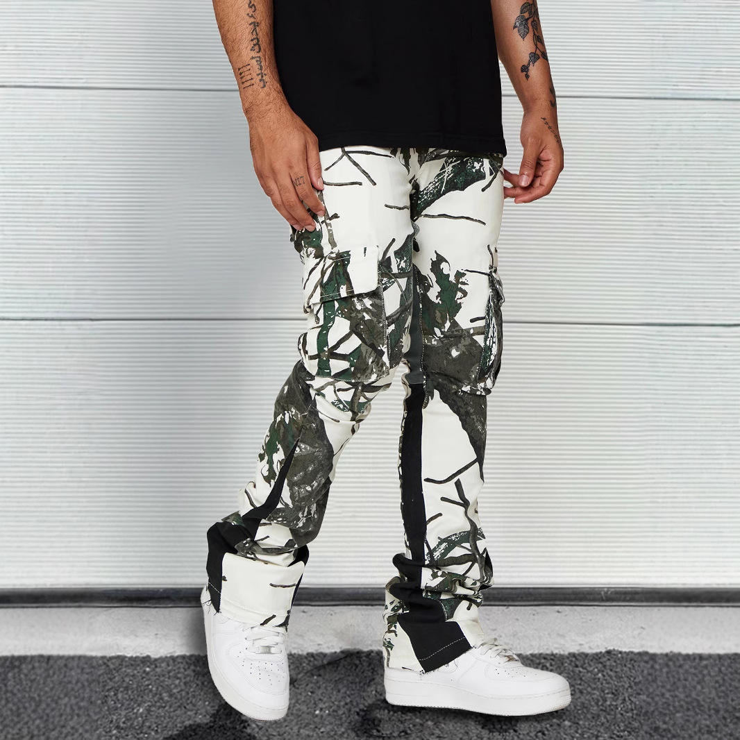 High-street Relaxed-fit Casual Straight-leg Pants With A Leaf And Camouflage Print