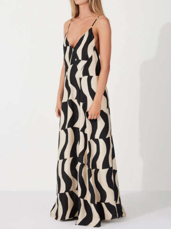 Irregular Pattern Wave Sleeveless Sling Zipper Long Dress