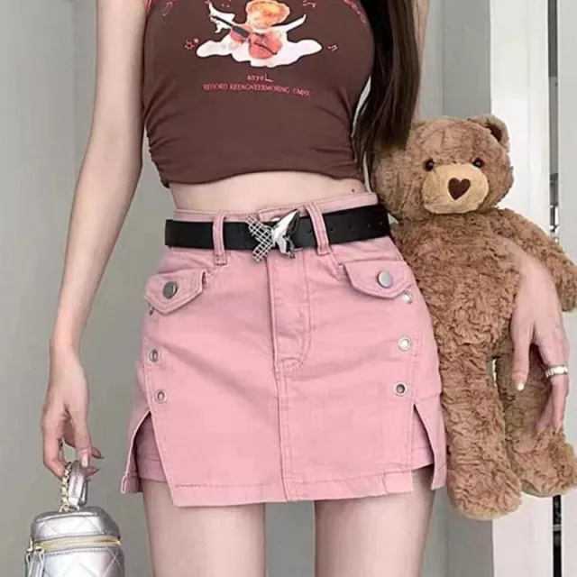 Summer Dopamine Girl Wear Denim Skirt Pink - Shop at LoveMi