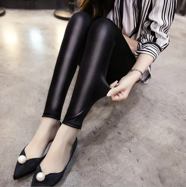 Faux Leather Plus Velvet Outerwear Leather Pants Women's Stretch Fleece Leather Pants Women Thin M - Shop at LoveMi